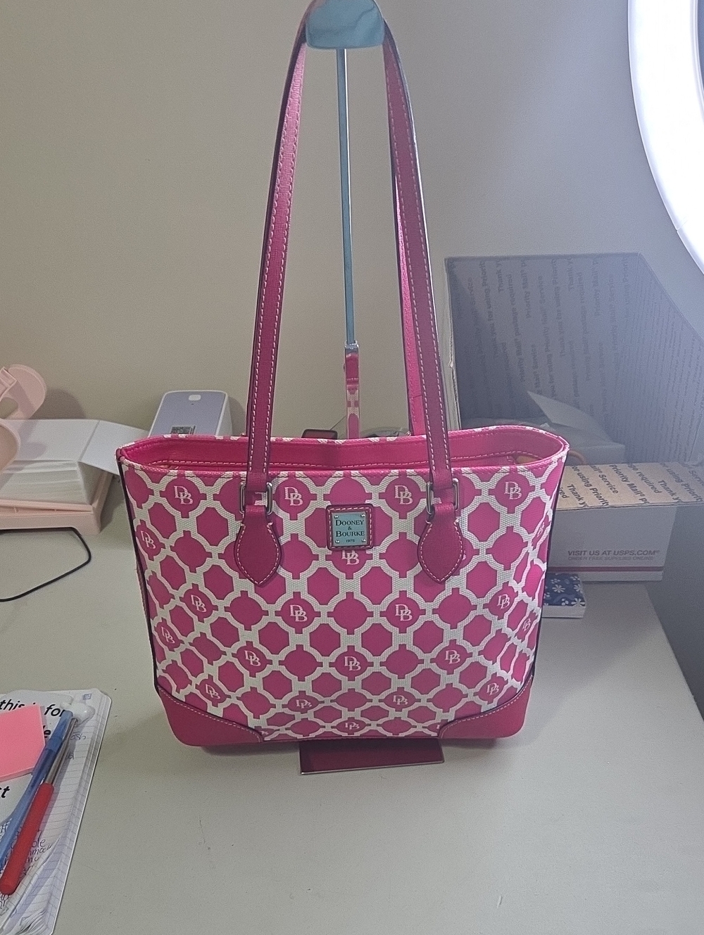 Dooney & Bourke Hot Pink White Logo Tote